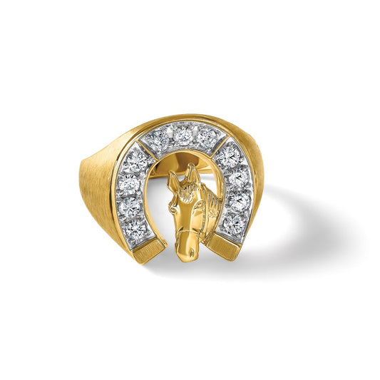 14K Yellow Gold YG with Rh IBGoodman Men's Satin Horseshoe Diamond Complete Ring