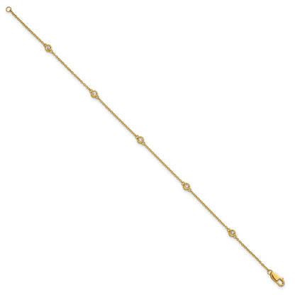 14K Yellow Gold Complete 1/8 carat Bezel-set Diamond and Cable Chain 5-Station 7 Inch Bracelet