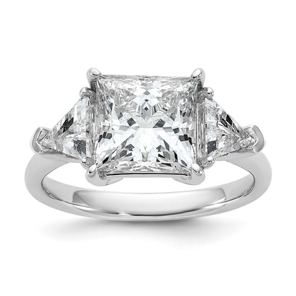 14K White Gold 4 1/8 carat Certified Lab Grown Diamond VS+ F+ Princess and Trillion Complete Three Stone Engagement Ring