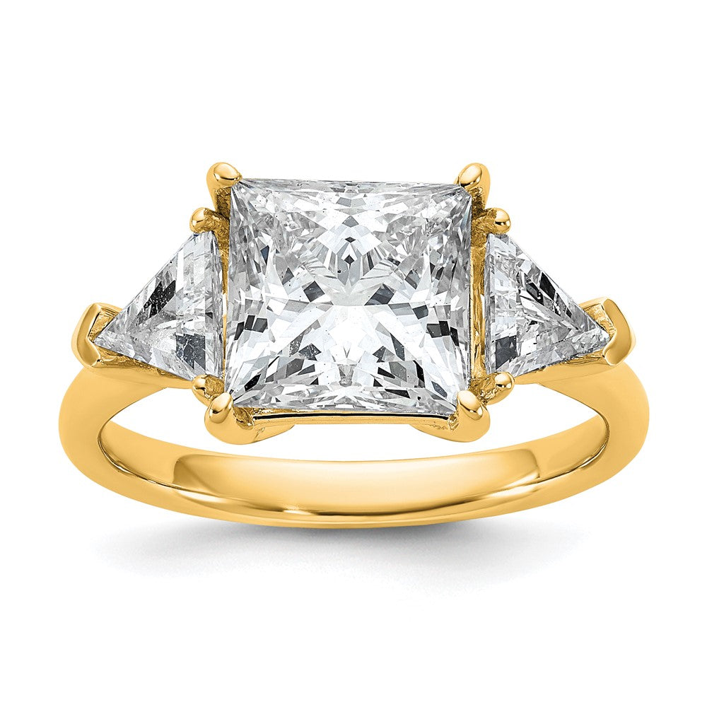 14K Yellow Gold 4 1/8 carat Certified Lab Grown Diamond VS/SI+ G+ Princess and Trillion Complete Three Stone Engagement Ring