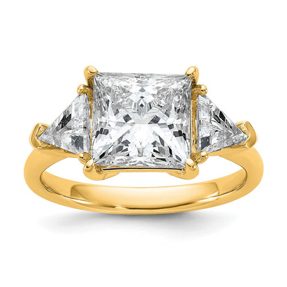 14K Yellow Gold 4 1/8 carat Certified Lab Grown Diamond VS/SI+ G+ Princess and Trillion Complete Three Stone Engagement Ring