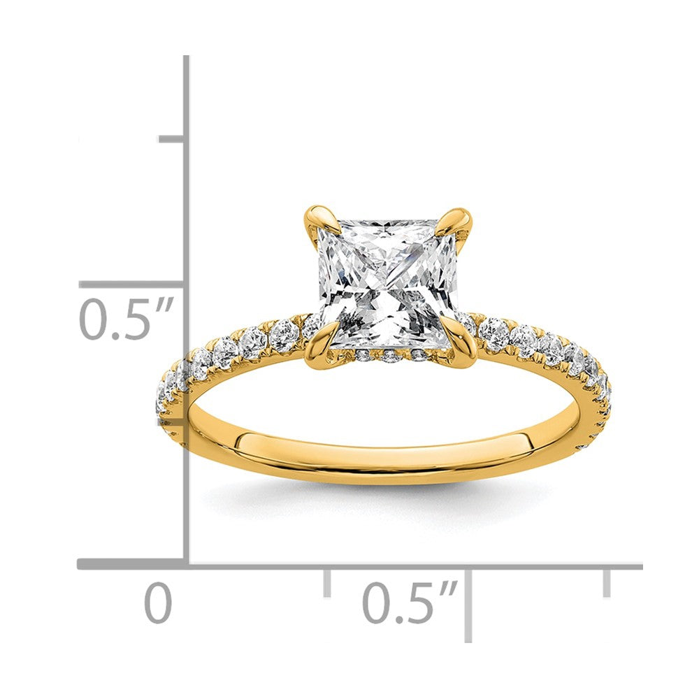 14K Yellow Gold 2 carat Certified Lab Grown Diamond VS+ F+ Princess Complete Solitaire with Flair Engagement Ring