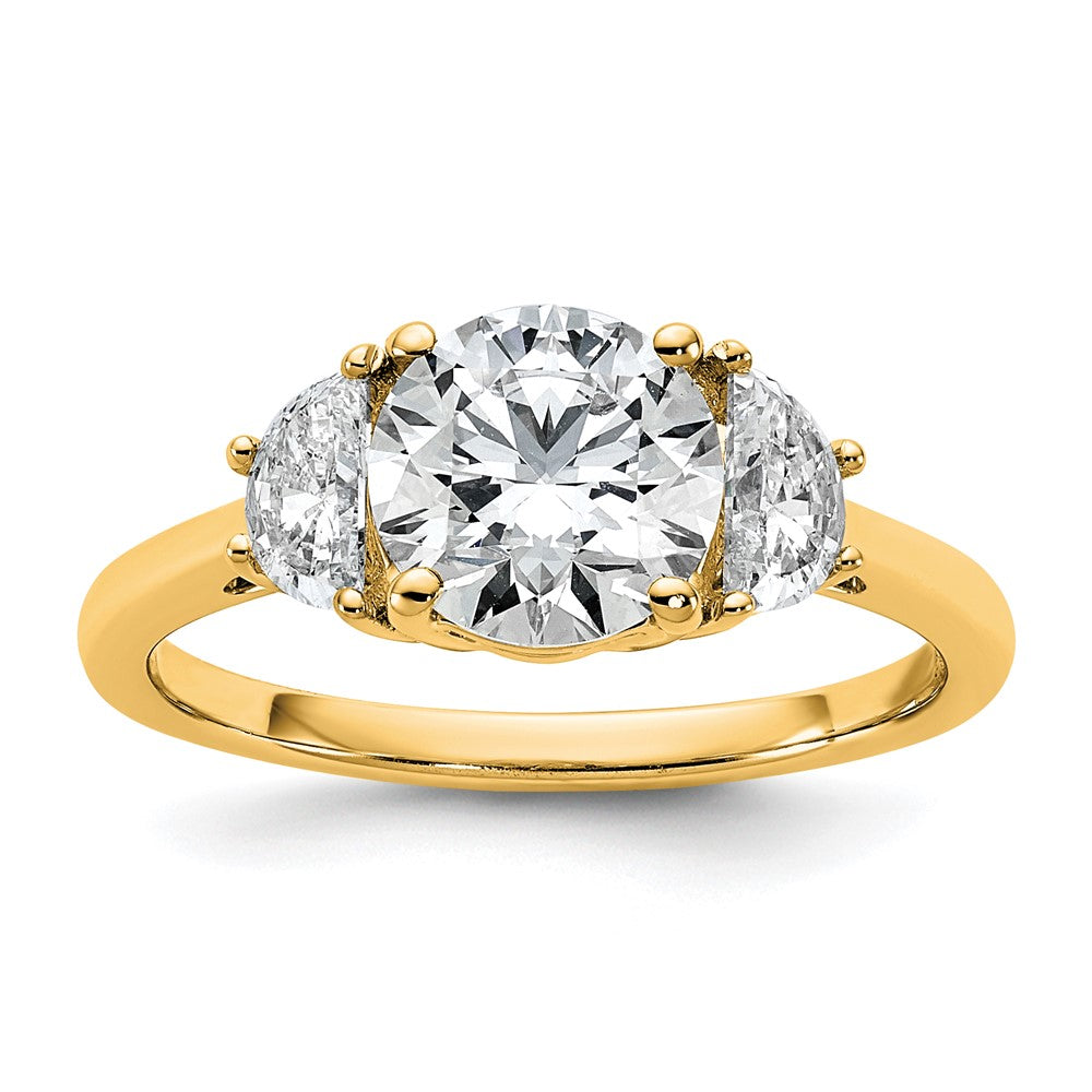 14K Yellow Gold 2 carat Certified Lab Grown Diamond VS+F+ Round Complete Three Stone Engagement Ring