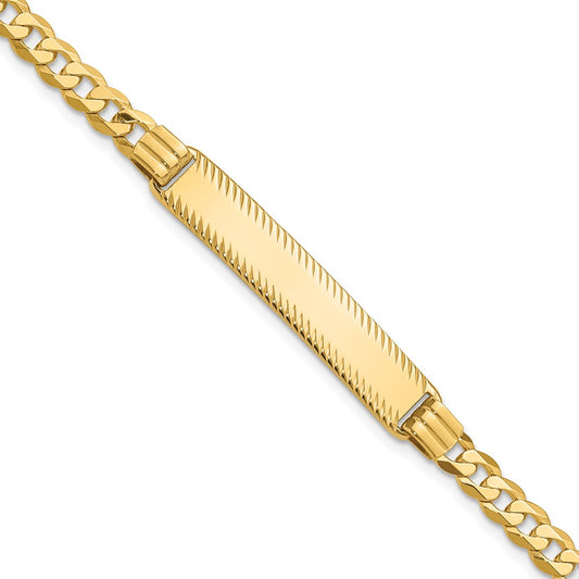14K Yellow Gold Polished Solid Chain/Solid Plate Curb Link Diamond-cut 34x7mm Plate 7 Inch ID Bracelet