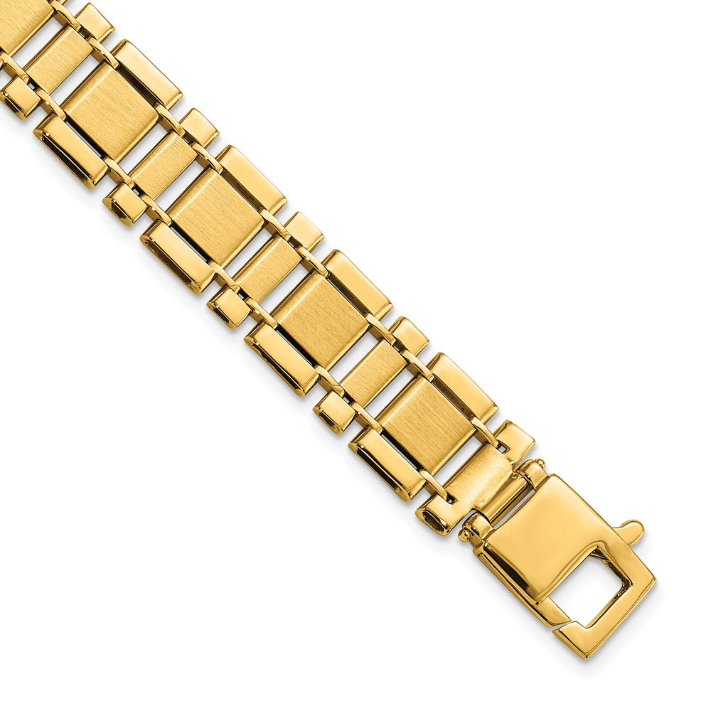 14K Yellow Gold Men's Brushed and Polished Link 8.5in Bracelet