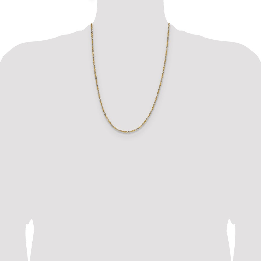 14K Yellow Gold with Rhodium 1.9mm Singapore 24 Inch Chain