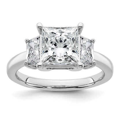 14K White Gold 3/4 carat Lab Grown Diamond VS+ F+ Trapezoid 2 1/2 carat Princess Center Semi Mount Three Stone Engagement Ring