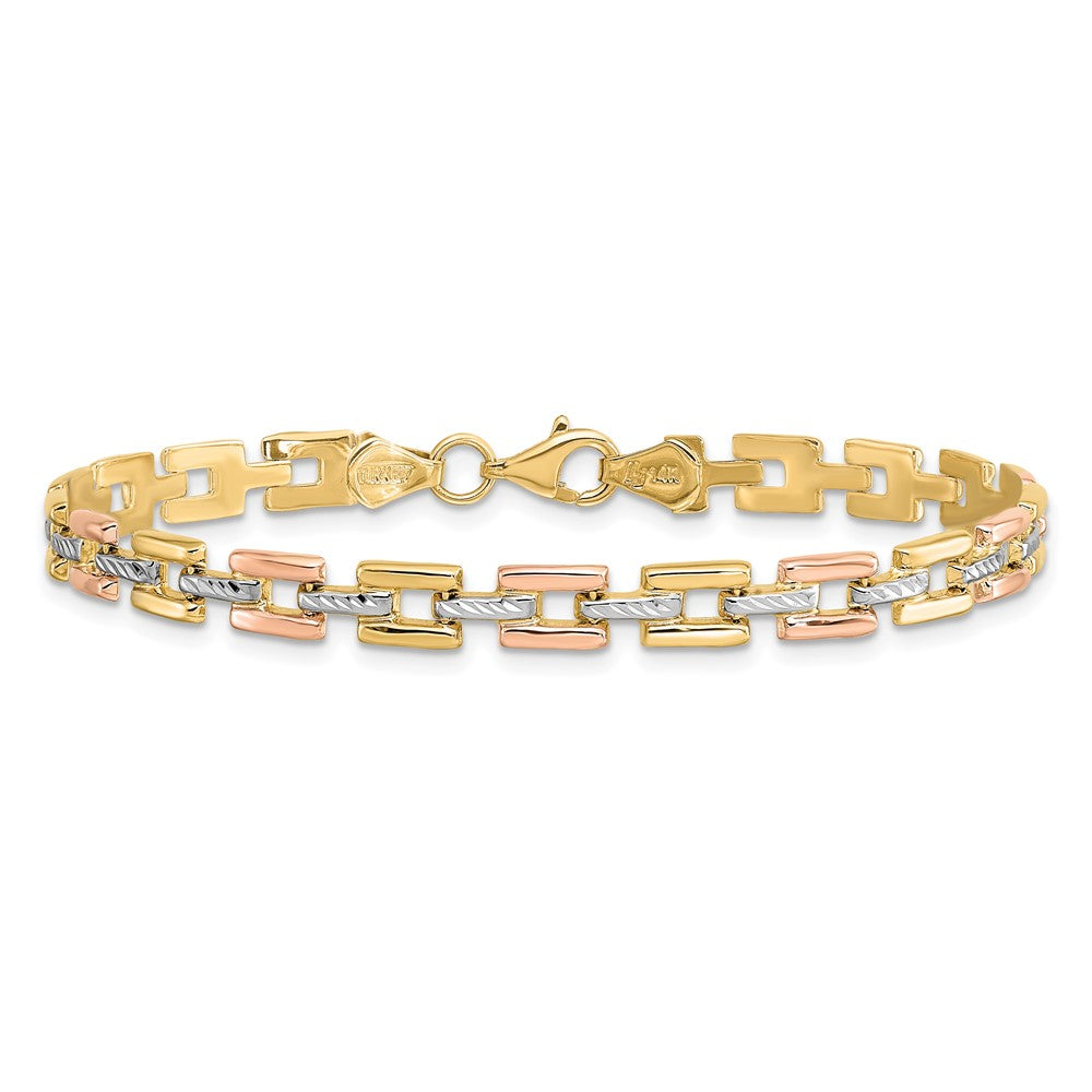 14K Yellow Gold w/ and Rhodium D/C Fancy 7.25 Inch Bracelet