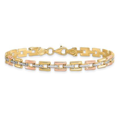14K Yellow Gold w/ and Rhodium D/C Fancy 7.25 Inch Bracelet