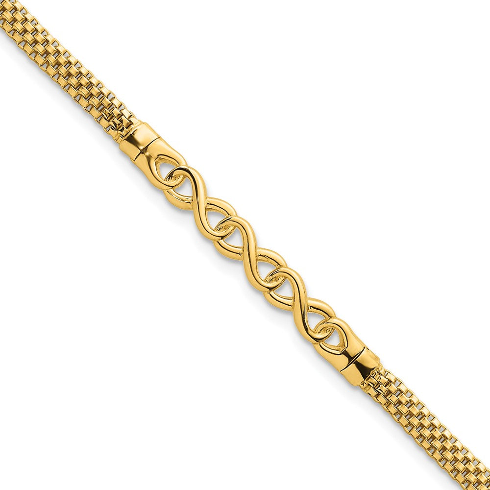 14K Yellow Gold Polished 3-Infinity 7.5 Inch Fancy Mesh Link Bracelet