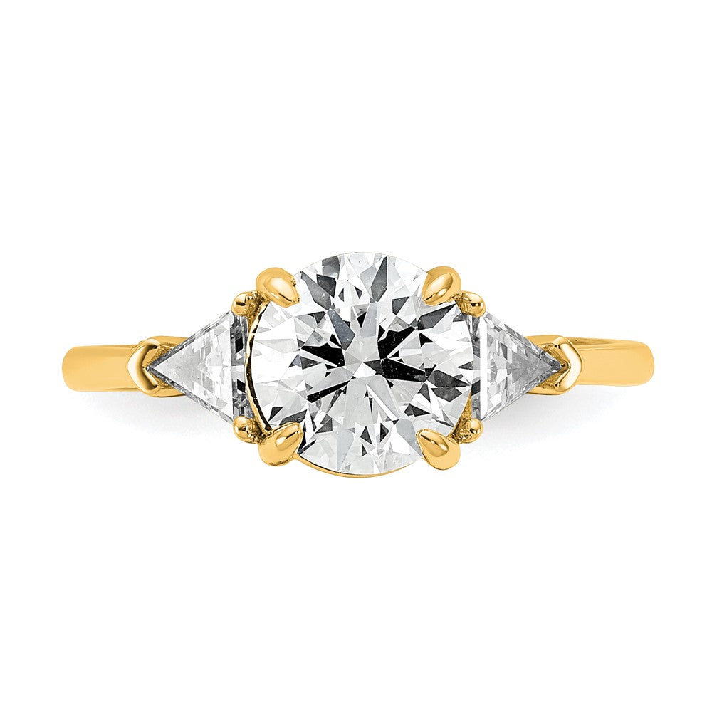 14K Yellow Gold 2 carat Certified Lab Grown Diamond VS+ F+ Round and Triangle Complete Three Stone Engagement Ring