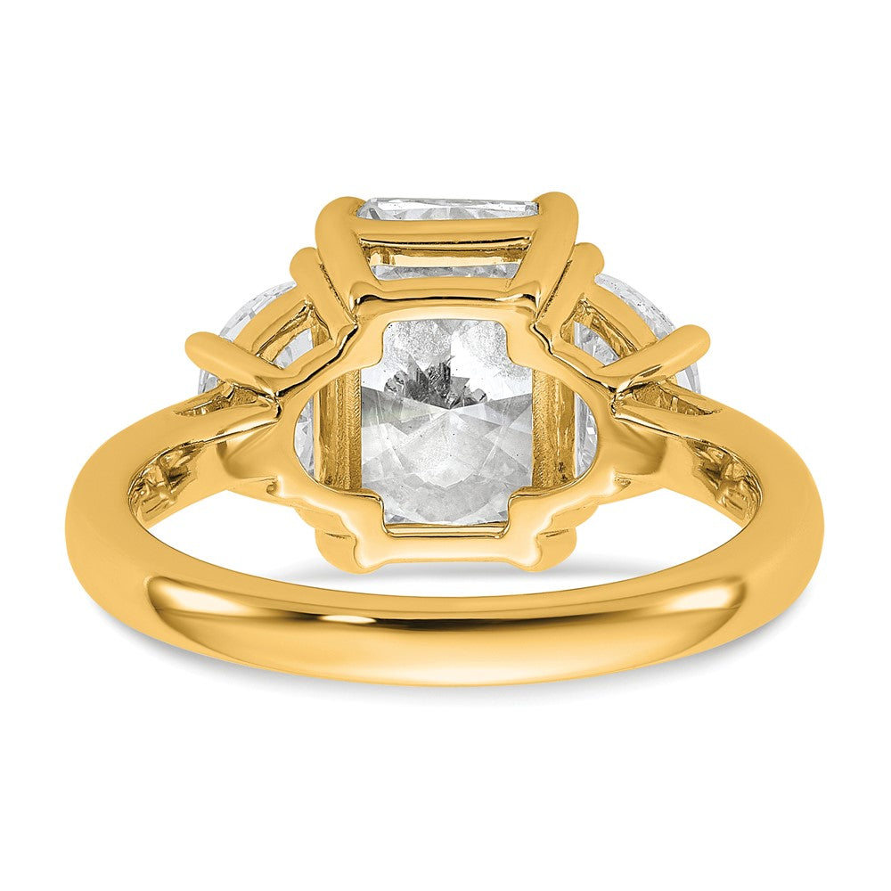 14K Yellow Gold 4 carat Certified Lab Grown Diamond VS+ F+ Radiant and Half Moon Complete Three Stone Engagement Ring