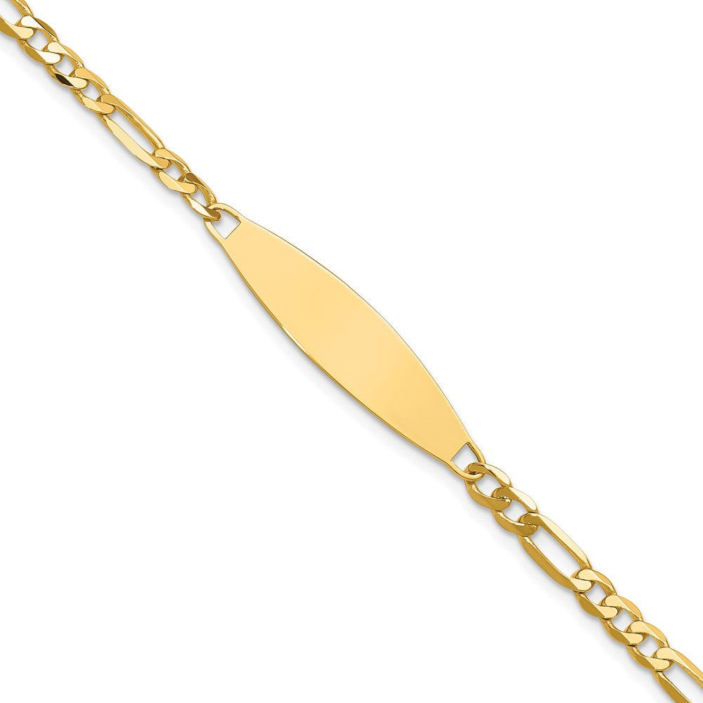 14K Yellow Gold Polished Solid Chain/Solid Plate 3.0mm Figaro Link 29x7.5mm Plate ID Bracelet