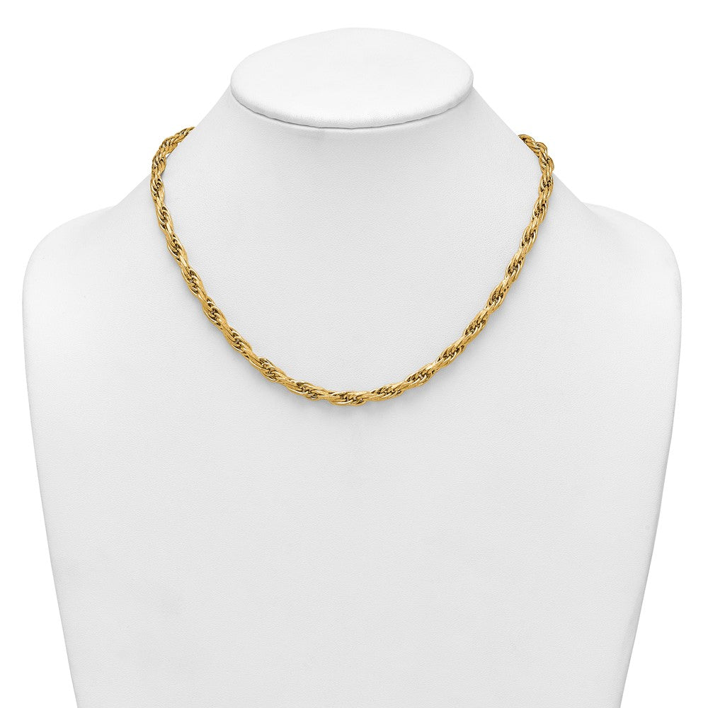 14K Yellow Gold Polished And Textured 4.5mm Flat Rope Chain 18.25 Inch ...