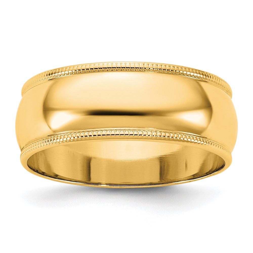 14K Yellow Gold 7mm Milgrain Half Round Wedding Band Ring