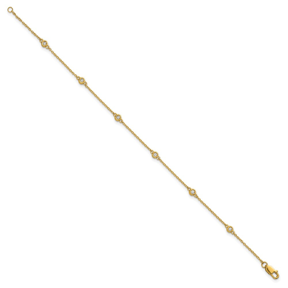 14K Yellow Gold Complete 1/10 carat Bezel-set Diamond and Cable Chain 6-Station 7 Inch Bracelet