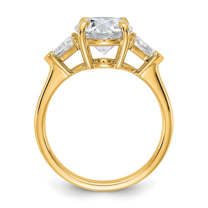 14K Yellow Gold 5/8 carat Lab Grown Diamond VS/SI+ G+ Triangle 2 1/2 carat Round Semi Mount Three Stone Engagement Ring