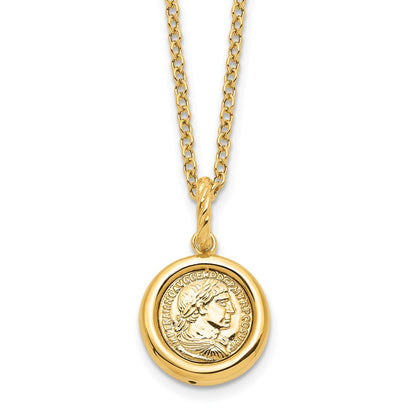 14K Yellow Gold Polished Replica Roman Coin 18in Necklace