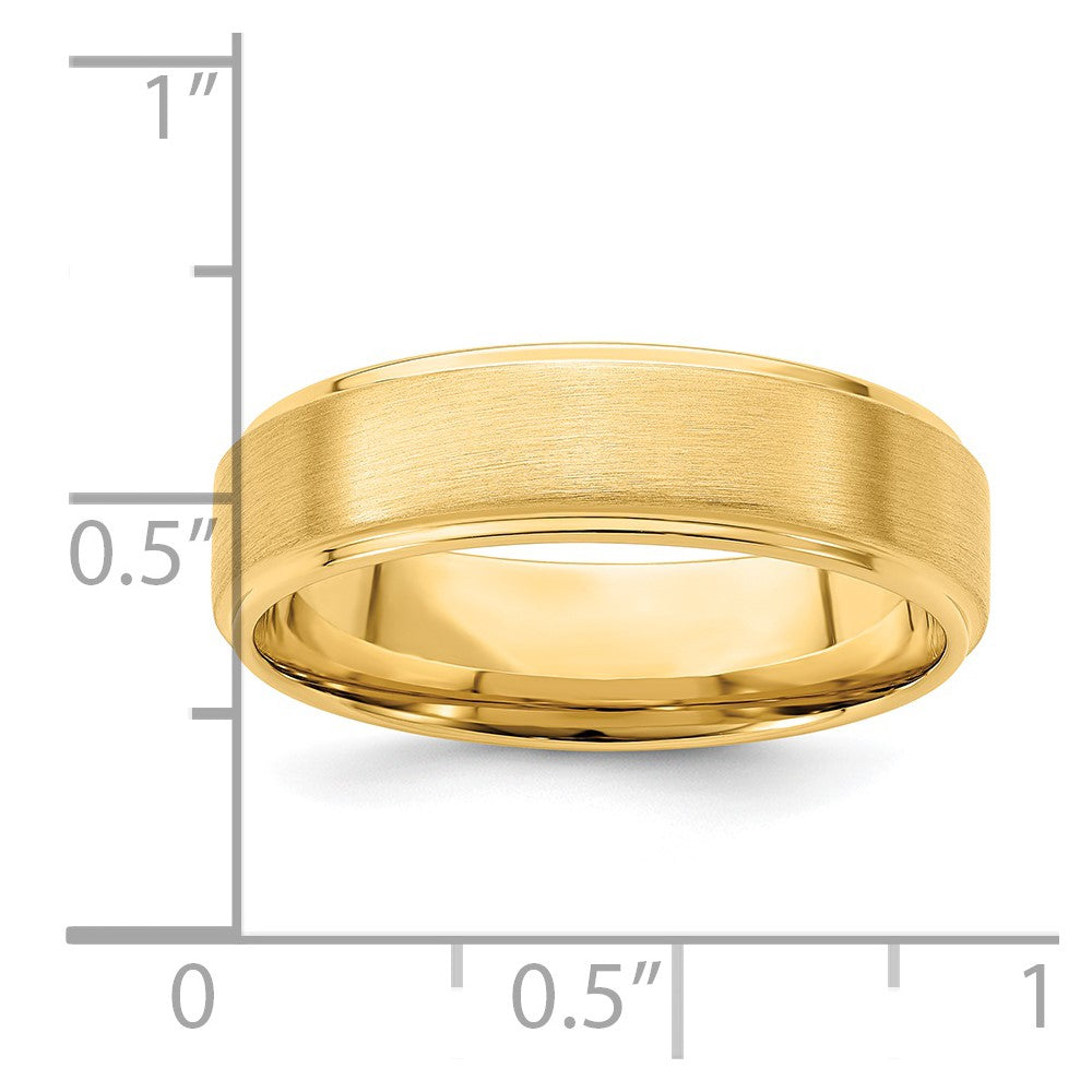 14K Yellow Gold 6mm Standard Weight Comfort Fit Brushed Satin/Polished Stepped Edge Wedding Band Ring