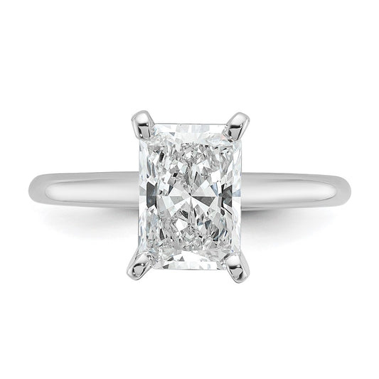 14K White Gold 2 carat Lab Grown Diamond VS+ F+ Radiant Solitaire Complete Engagement Ring
