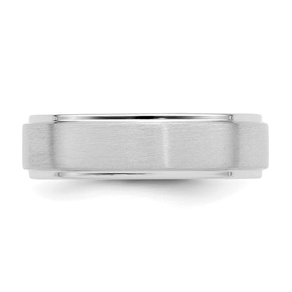 14K White Gold 6mm Standard Weight Comfort Fit Brushed Satin/Polished Stepped Edge Wedding Band Ring