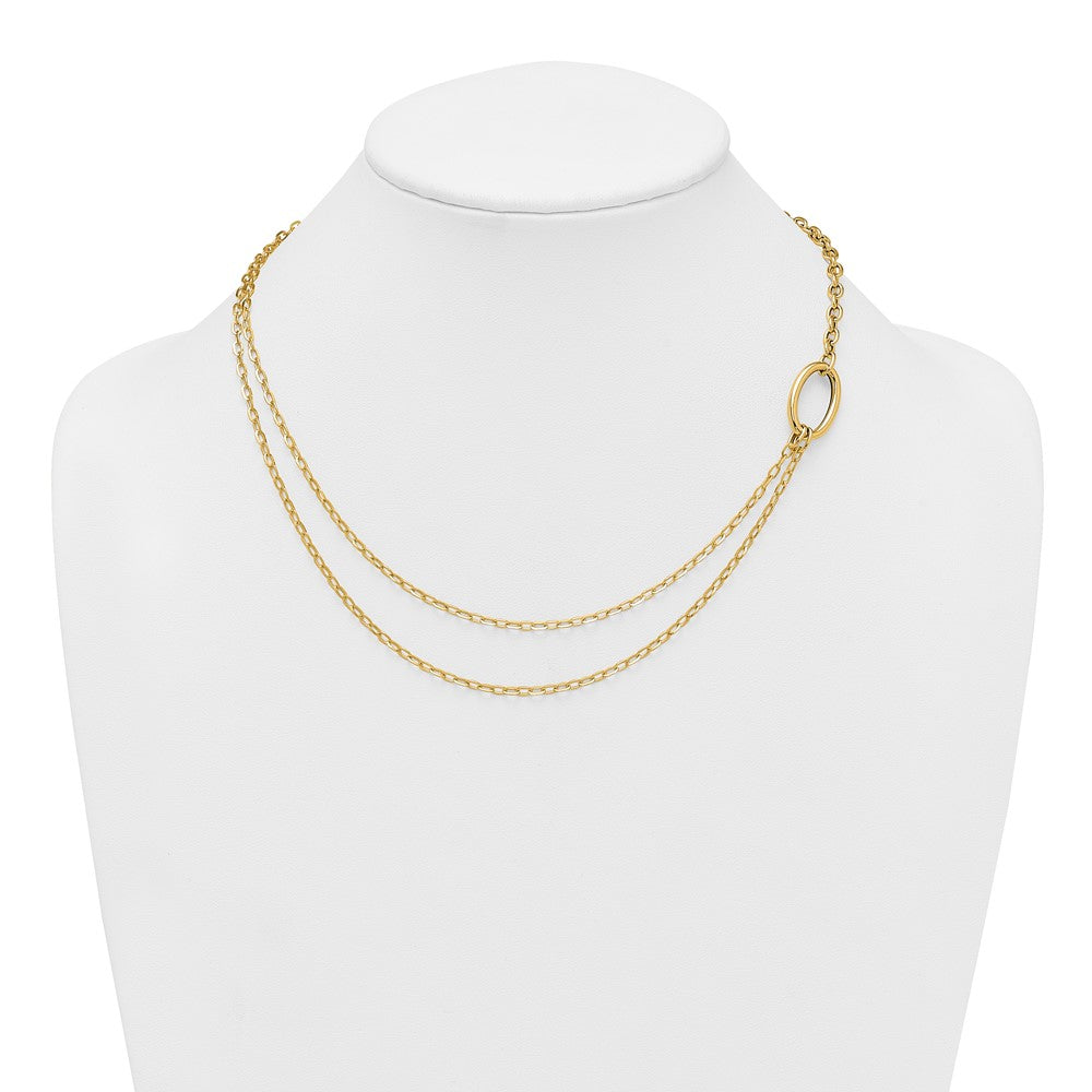 14K Yellow Gold Polished Oval Double Strand Cable Chain 18 Inch Necklace