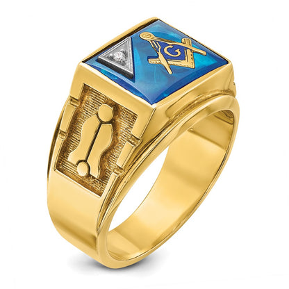 IBGoodman 14K Two-tone Men's Polished and Textured with Lab Created Sapphire and Diamond Blue Lodge Master Masonic Ring