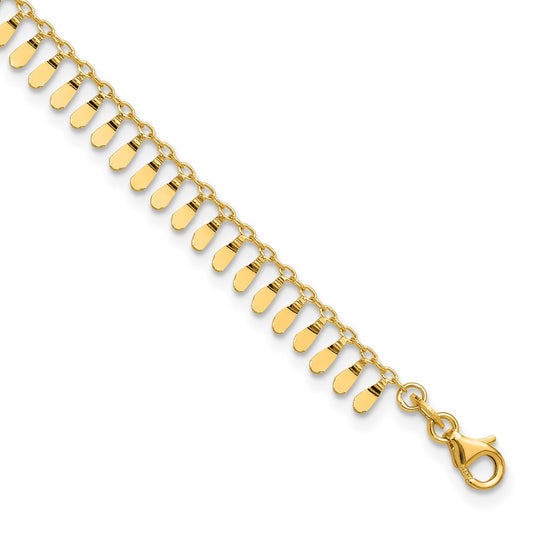 14K Yellow Gold Polished Fancy Dangles 9 Inch Plus 1 Inch Extender - Total 10 Inch Anklet