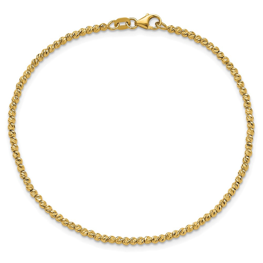 14K Yellow Gold Polished and Diamond-cut Round Beaded 7.5 Inch Bracelet