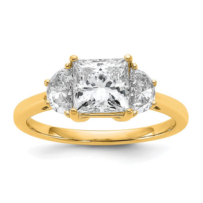 14K Yellow Gold 2 carat Certified Lab Grown Diamond VS/SI+ G+ Princess and Half Moon Complete Three Stone Engagement Ring