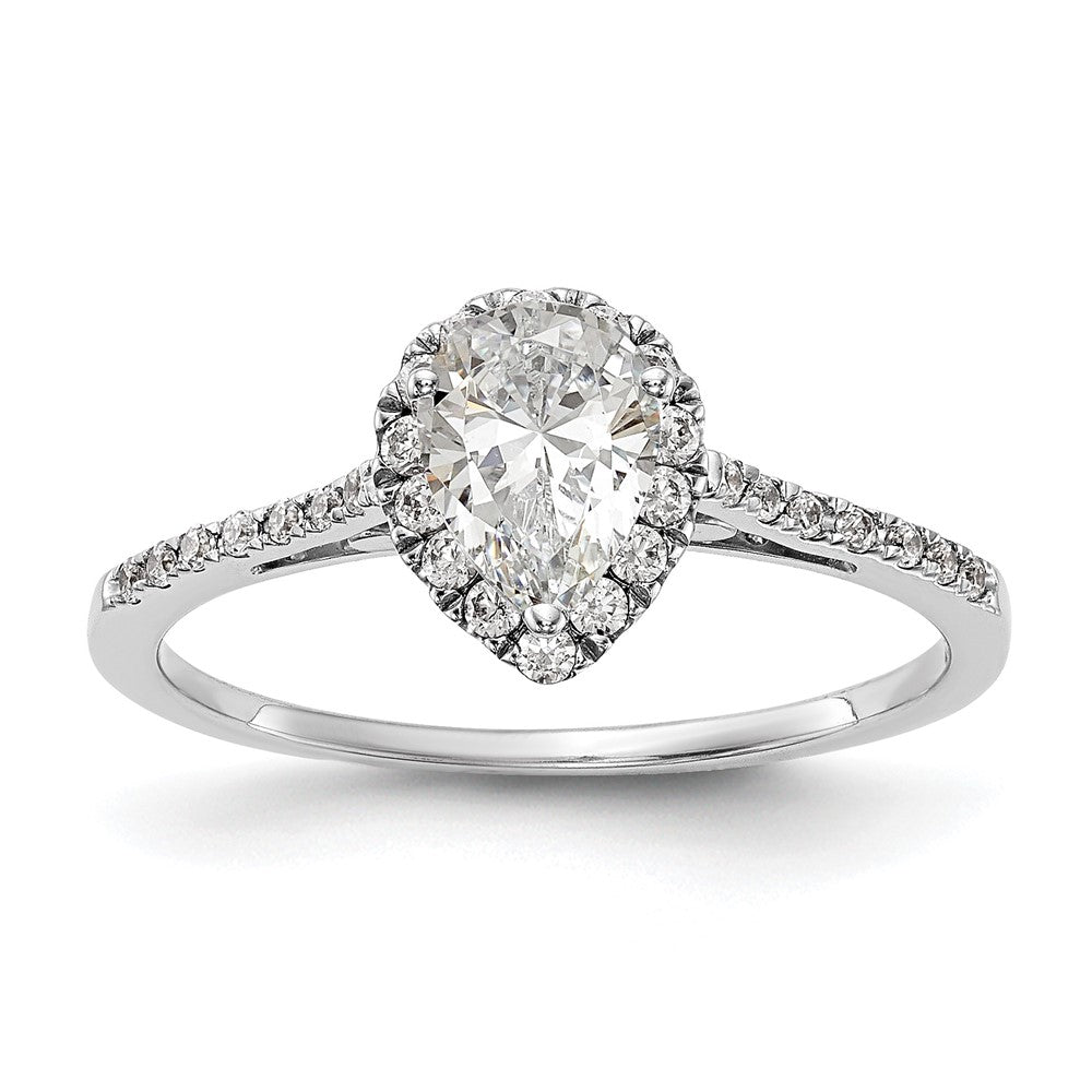 14K White Gold Halo (Holds 1 carat (8x5mm) Pear Center) 1/3 carat Diamond Semi-mount Engagement Ring