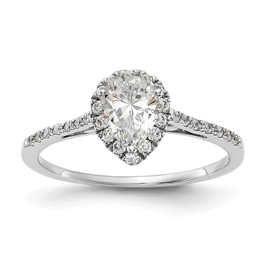 14K White Gold Halo (Holds 1 carat (8x5mm) Pear Center) 1/3 carat Diamond Semi-mount Engagement Ring
