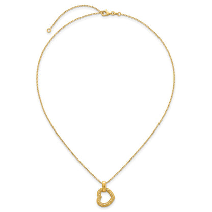 14K Yellow Gold Polished Textured and Diamond-cut Fancy Heart Pendant 16 Inch Necklace with 2.25 Inch Extender