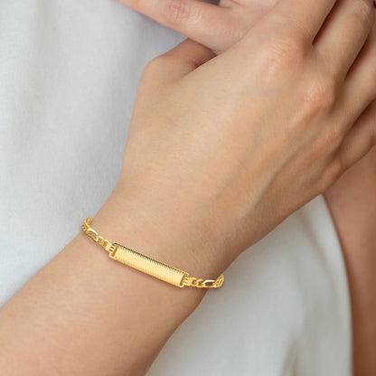 14K Yellow Gold Polished Solid Chain/Solid Plate Flat Figaro Link Diamond-cut 29x6.5mm Plate 8 Inch ID Bracelet