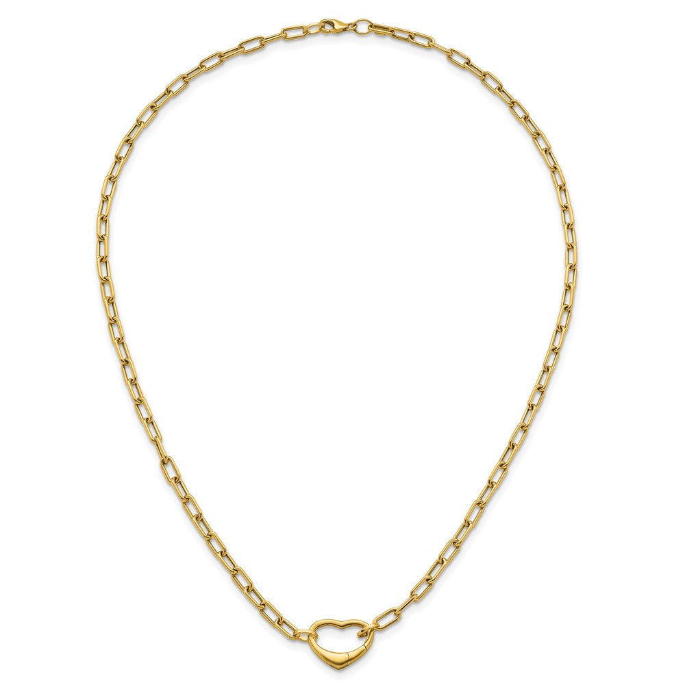 14K Yellow Gold Polished Oval Link with Heart Clasp 18 Inch Necklace able to Convert to Bracelet