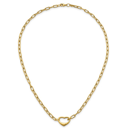 14K Yellow Gold Polished Oval Link with Heart Clasp 18 Inch Necklace able to Convert to Bracelet