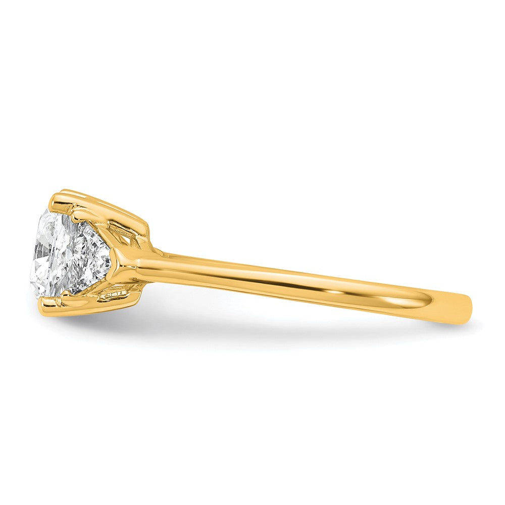 14K Yellow Gold 2 carat Certified Lab Grown Diamond VS+ F+ Cushion and Triangle Complete Three Stone Engagement Ring