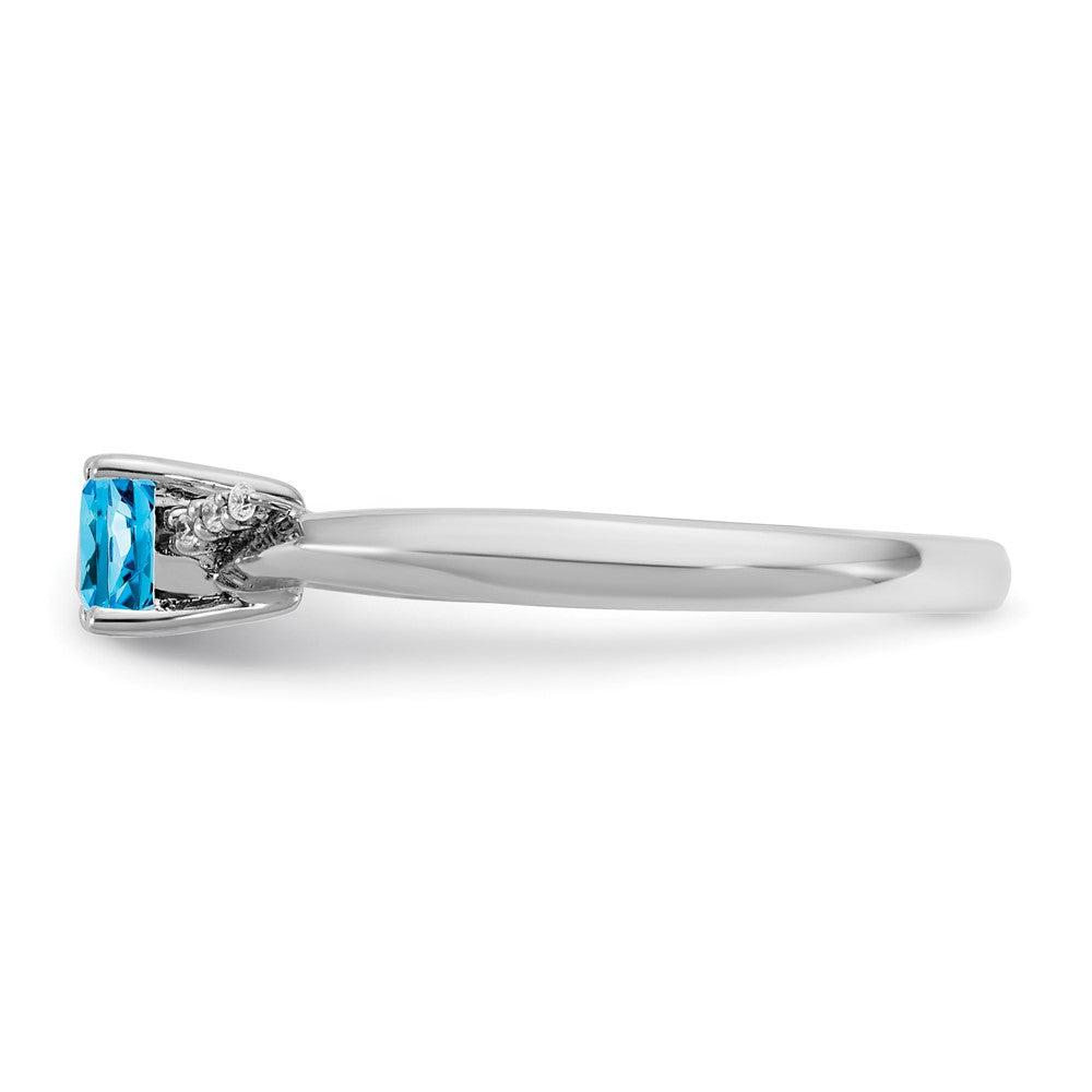 14K White Gold Polished Diamond and Blue Topaz Fashion Ring