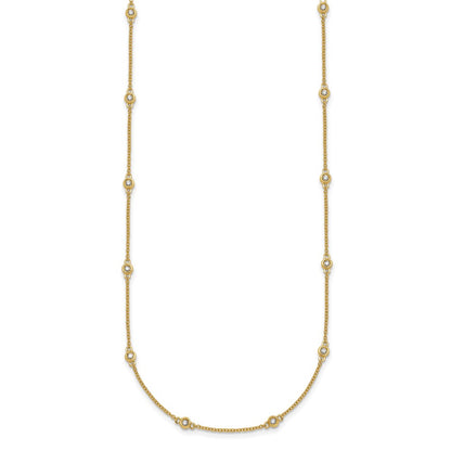 14K Yellow Gold Complete 1/3 carat Bezel-set Diamond and Cable Chain 18-Station 18 Inch Necklace