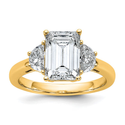 14K Yellow Gold 3 1/8 carat Certified Lab Grown Diamond VS+ F+ Complete Emerald and Half Moon Three Stone Engagement Ring