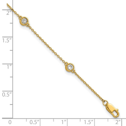 14K Yellow Gold Complete 1/3 carat Bezel-set Diamond and Cable Chain 5-Station 7 Inch Bracelet
