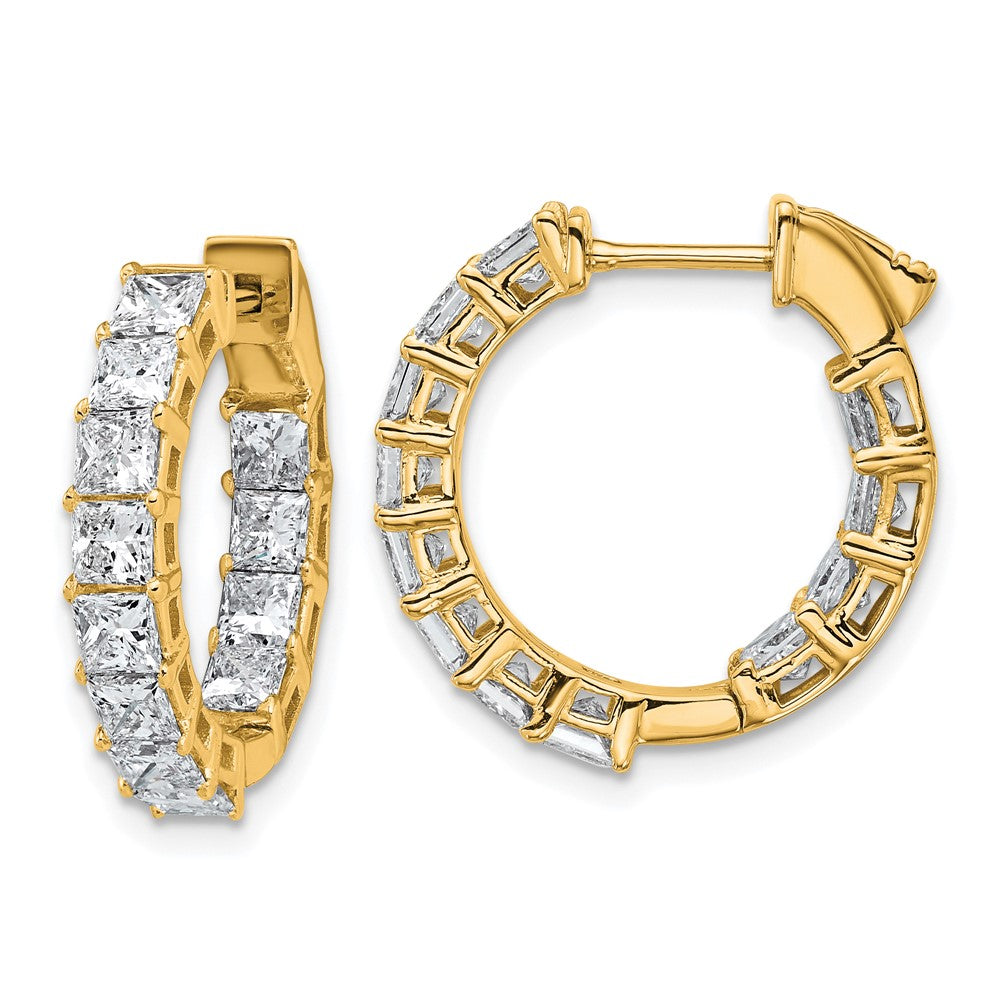 14K Yellow Gold Inside/Outside Cert Lab Grown VS/SI FGH Princess Diamond Hoop Earrings