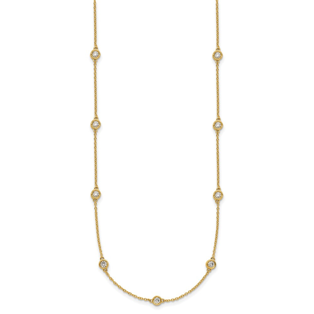 14K Yellow Gold Complete 7/8 carat Bezel-set Diamond and Cable Chain 15-Station 18 Inch Necklace