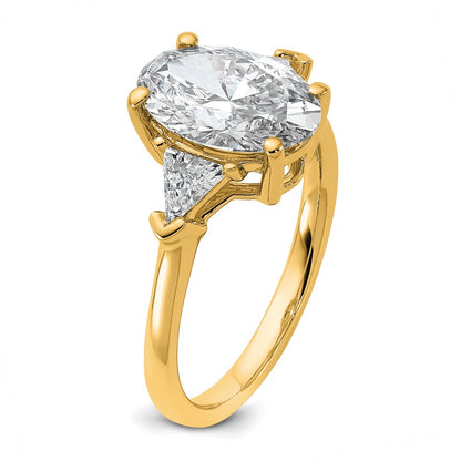 14K Yellow Gold 3 1/8 carat Certified Lab Grown Diamond VS/SI+ G+ Complete Oval and Trillion Three Stone Engagement Ring