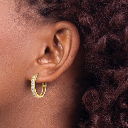 14K Yellow Gold Polished CZ 4x20mm Huggie Hoop Earrings