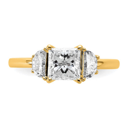14K Yellow Gold 1 3/8 carat Certified Lab Grown Diamond VS+ F+ Princess and Half Moon Complete Three Stone Engagement Ring