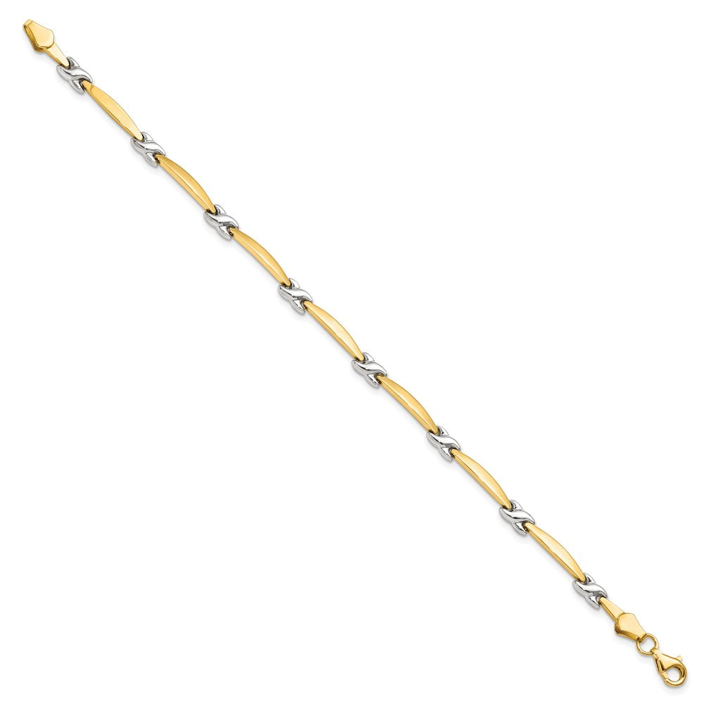 14K Yellow Gold w/Rhodium D/C Fancy 7.25 Inch Bracelet