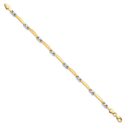 14K Yellow Gold w/Rhodium D/C Fancy 7.25 Inch Bracelet