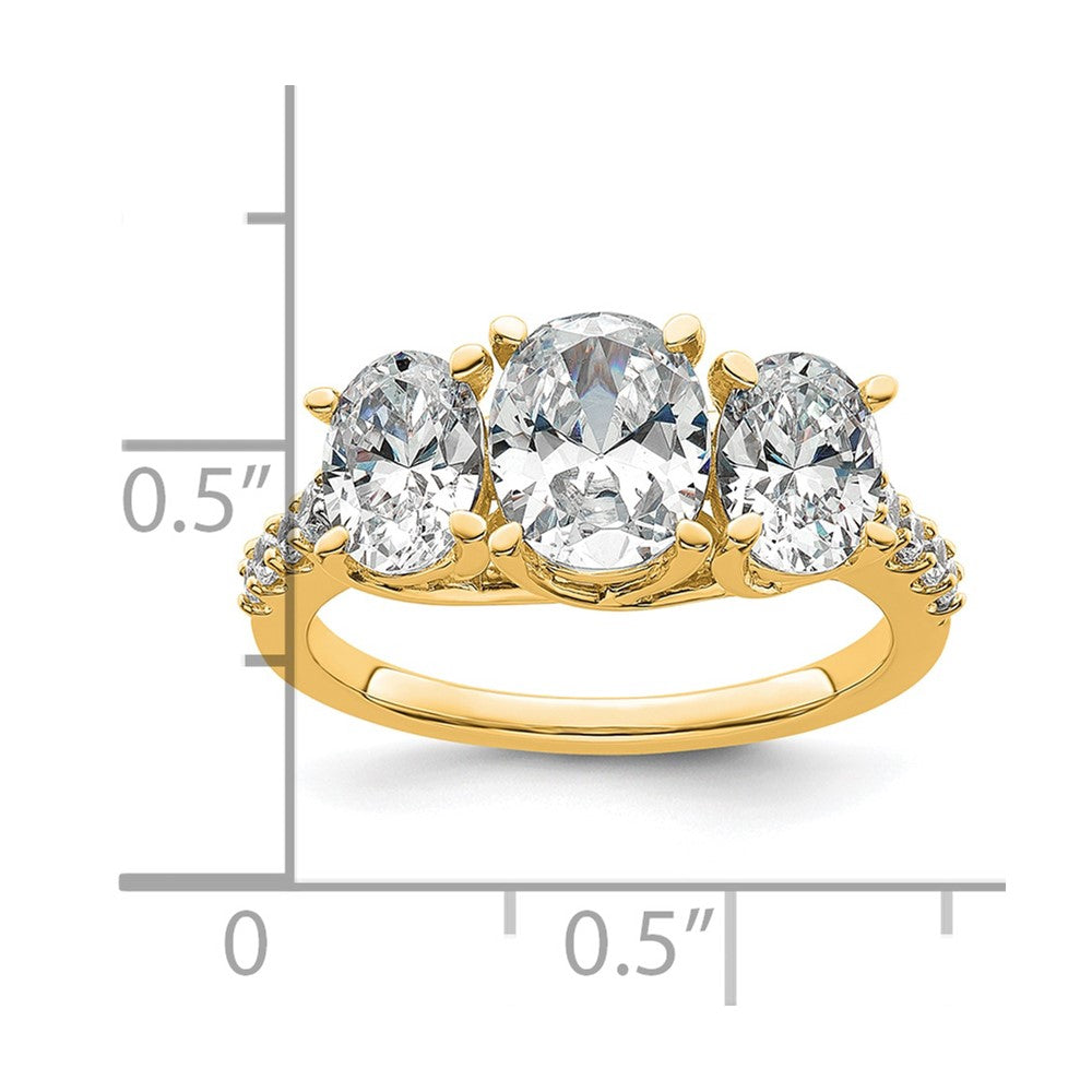 14K Yellow Gold 2 3/4 carat Lab Grown Diamond VS+ F+ Oval Complete Three Stone Engagement Ring