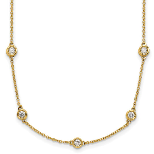 14K Yellow Gold Complete 1 carat Bezel-set Diamond and Cable Chain 17-Station 18 Inch Necklace